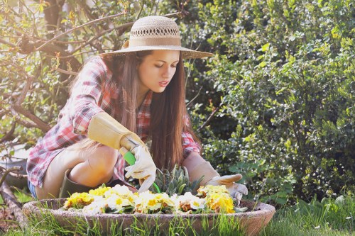 Close-up of a garden maintenance task in progress